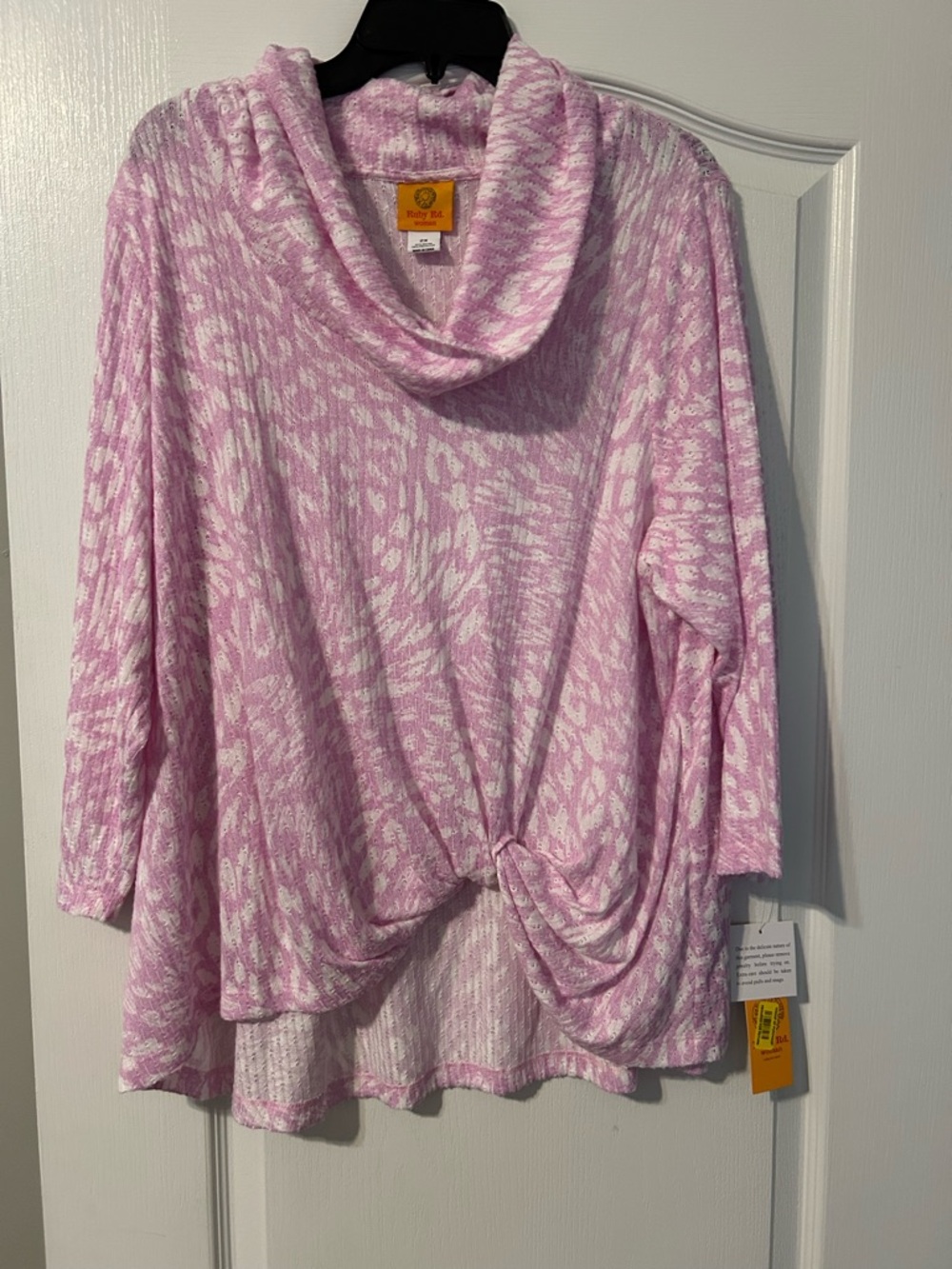 Ruby Rd. Pink & White Knit Cowl Neck Top